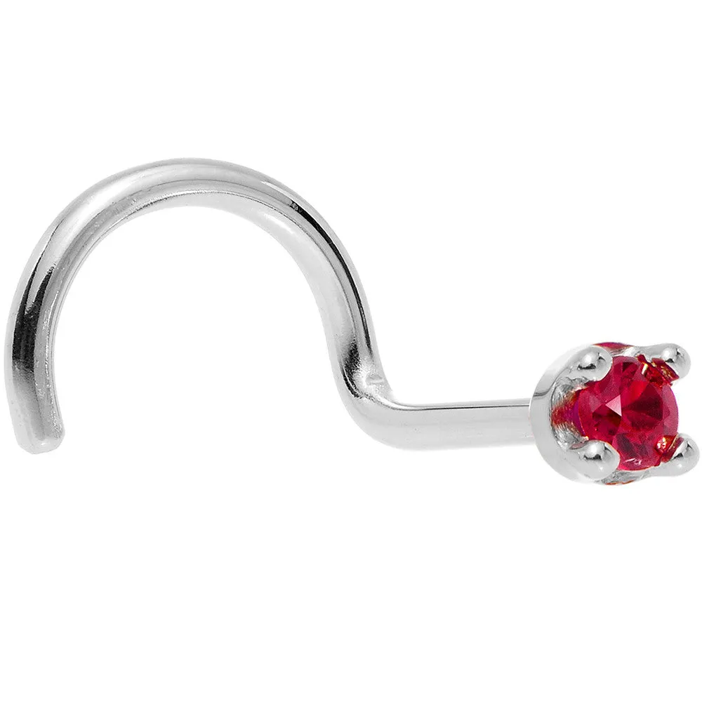 Solid 18KT White Gold 1.5mm Diamond Cut Genuine Ruby Nose Ring