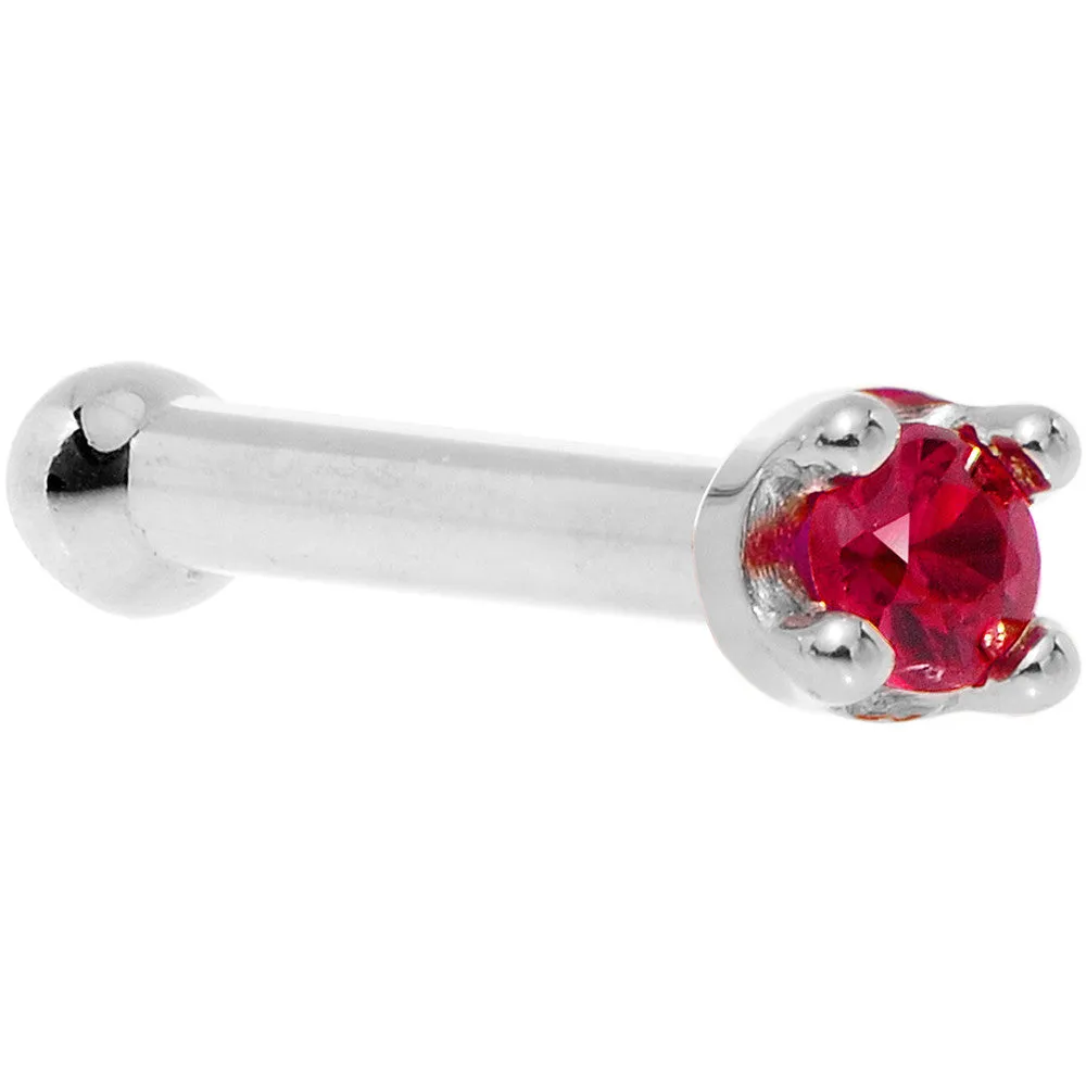 Solid 18KT White Gold 1.5mm Diamond Cut Genuine Ruby Nose Ring