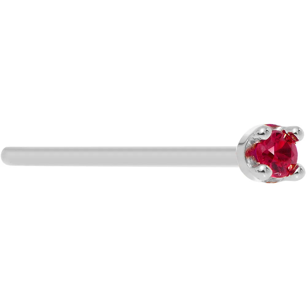 Solid 18KT White Gold 1.5mm Diamond Cut Genuine Ruby Nose Ring