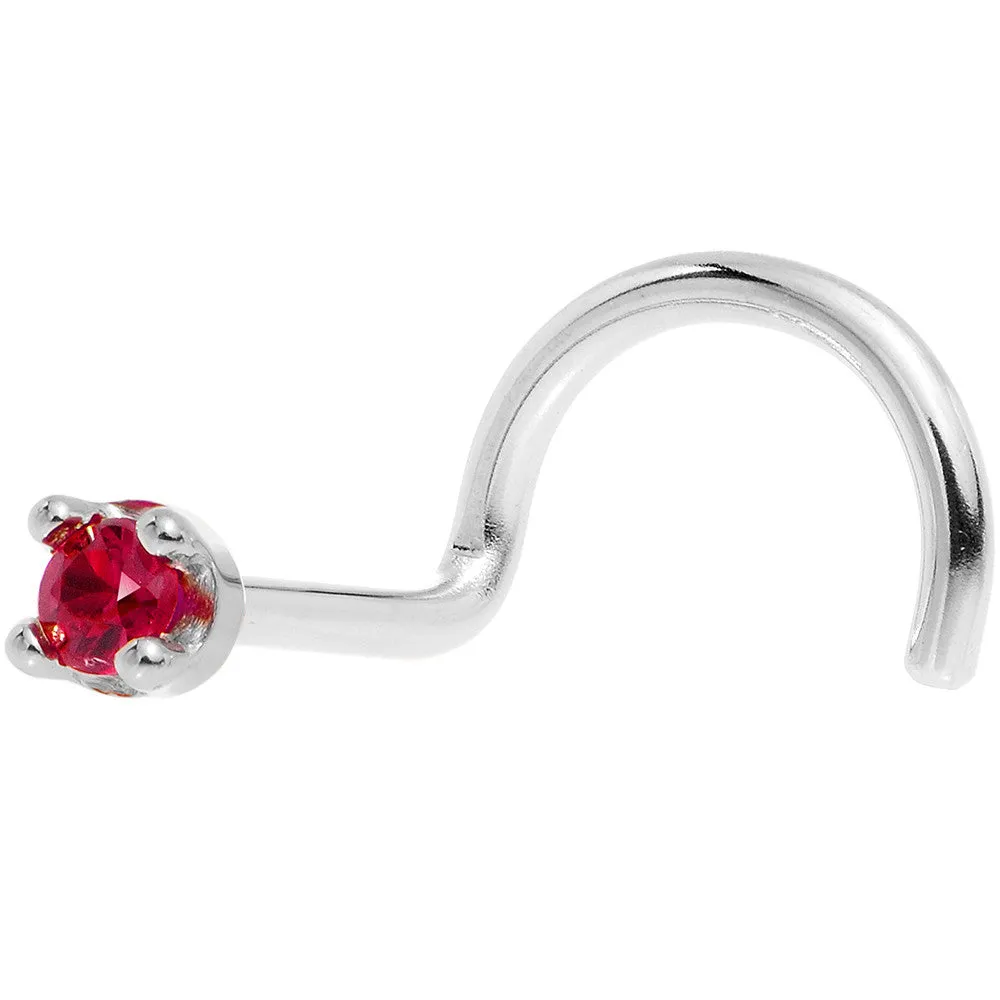 Solid 18KT White Gold 1.5mm Diamond Cut Genuine Ruby Nose Ring