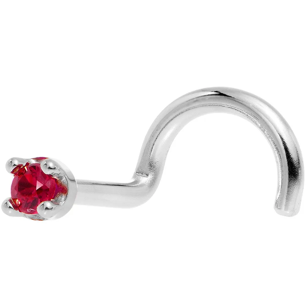 Solid 18KT White Gold 1.5mm Diamond Cut Genuine Ruby Nose Ring