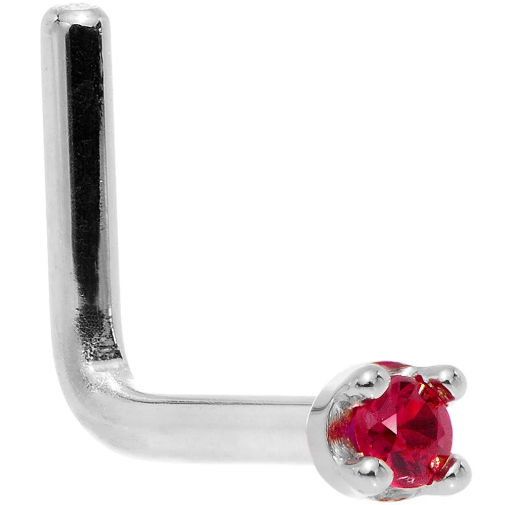 Solid 18KT White Gold 1.5mm Diamond Cut Genuine Ruby Nose Ring