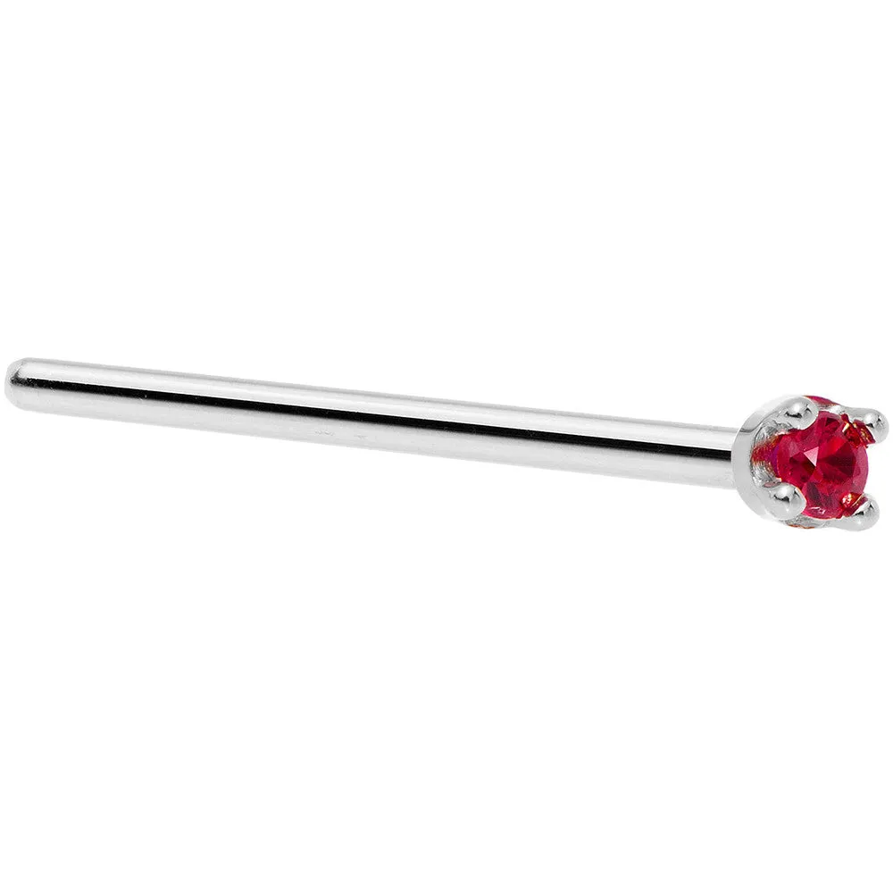 Solid 18KT White Gold 1.5mm Diamond Cut Genuine Ruby Nose Ring