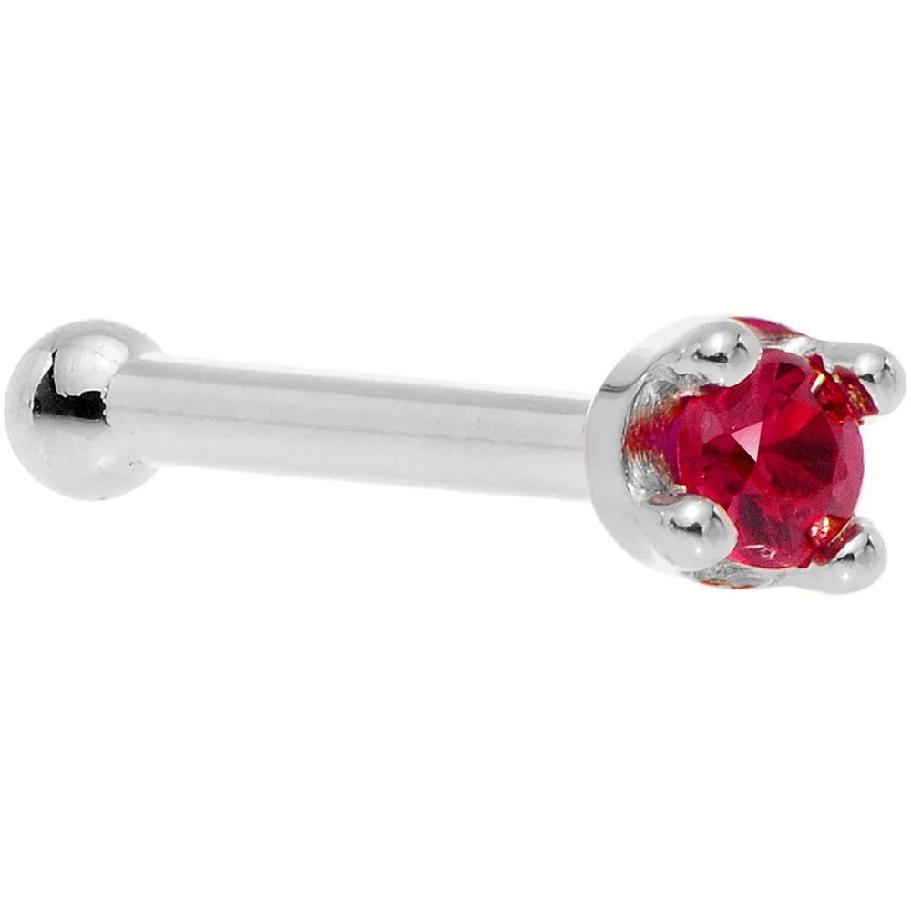 Solid 18KT White Gold 1.5mm Diamond Cut Genuine Ruby Nose Ring