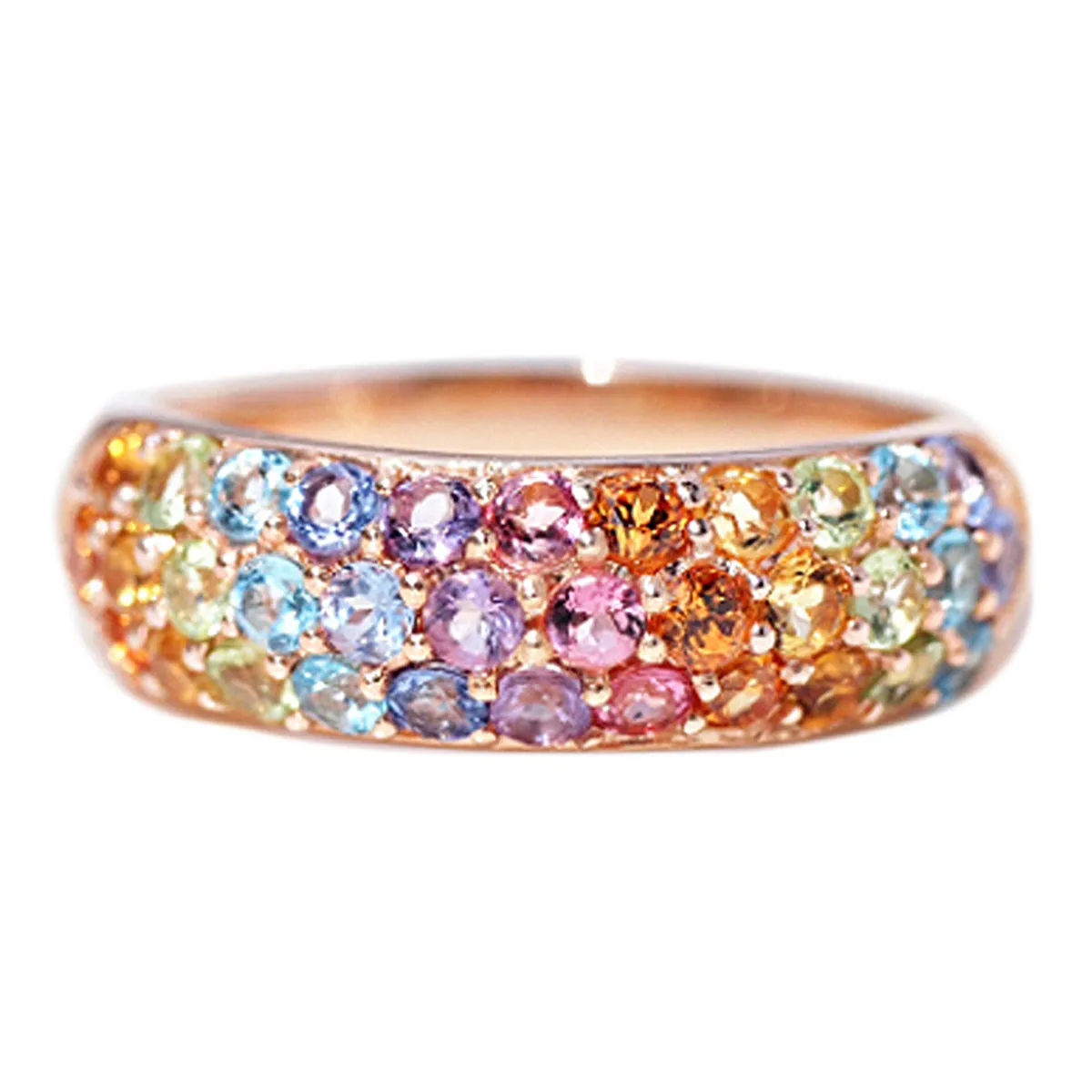 Solid Gold Rainbow Sapphire Dome Ring