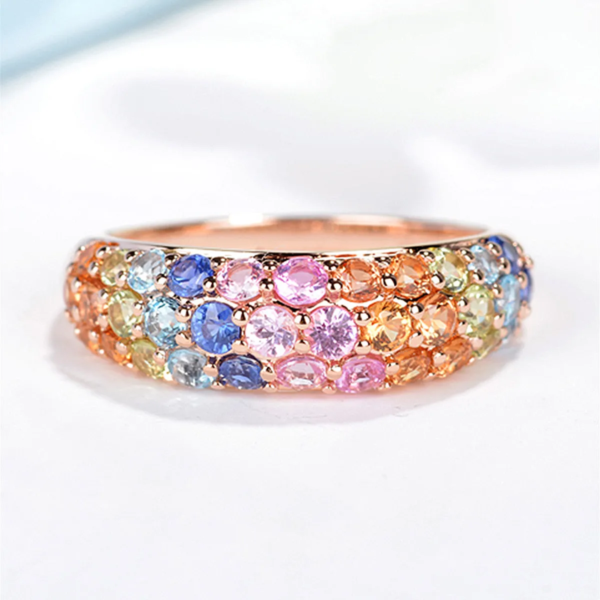 Solid Gold Rainbow Sapphire Dome Ring