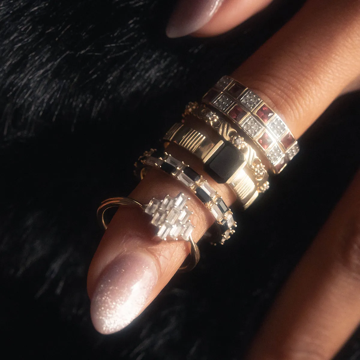Solid Gold Vintage Inspired Baguette Shield Ring