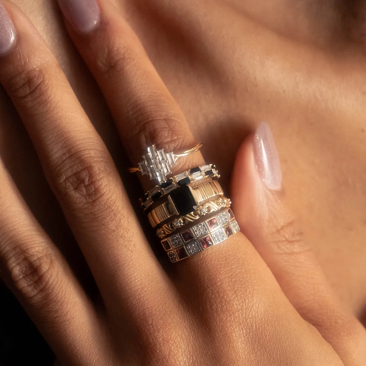 Solid Gold Vintage Inspired Baguette Shield Ring