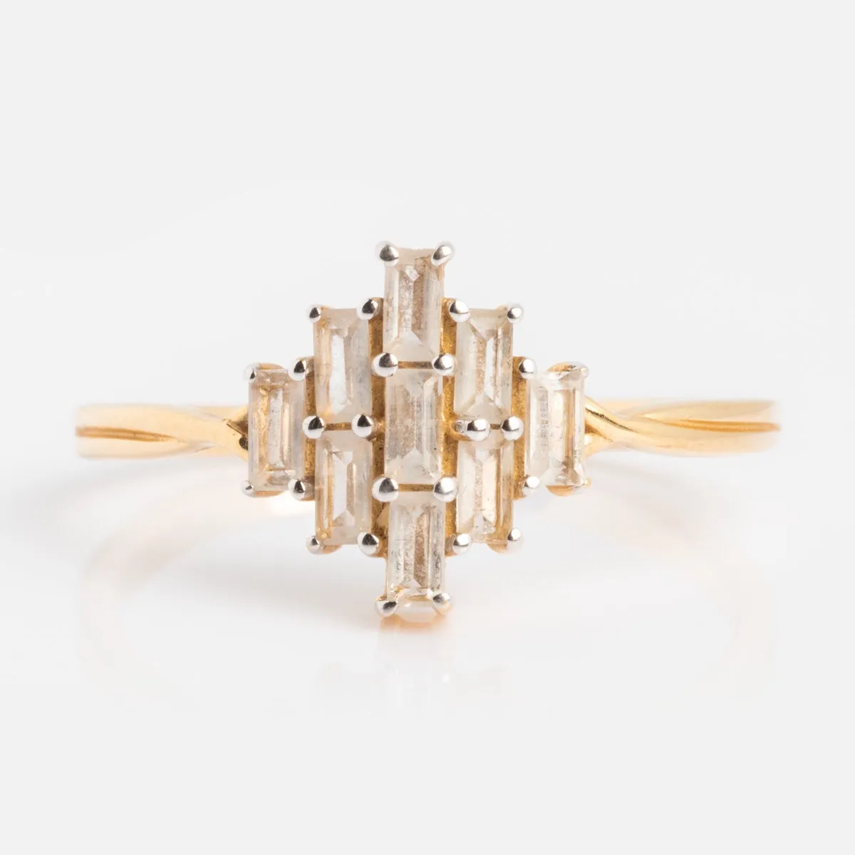 Solid Gold Vintage Inspired Baguette Shield Ring