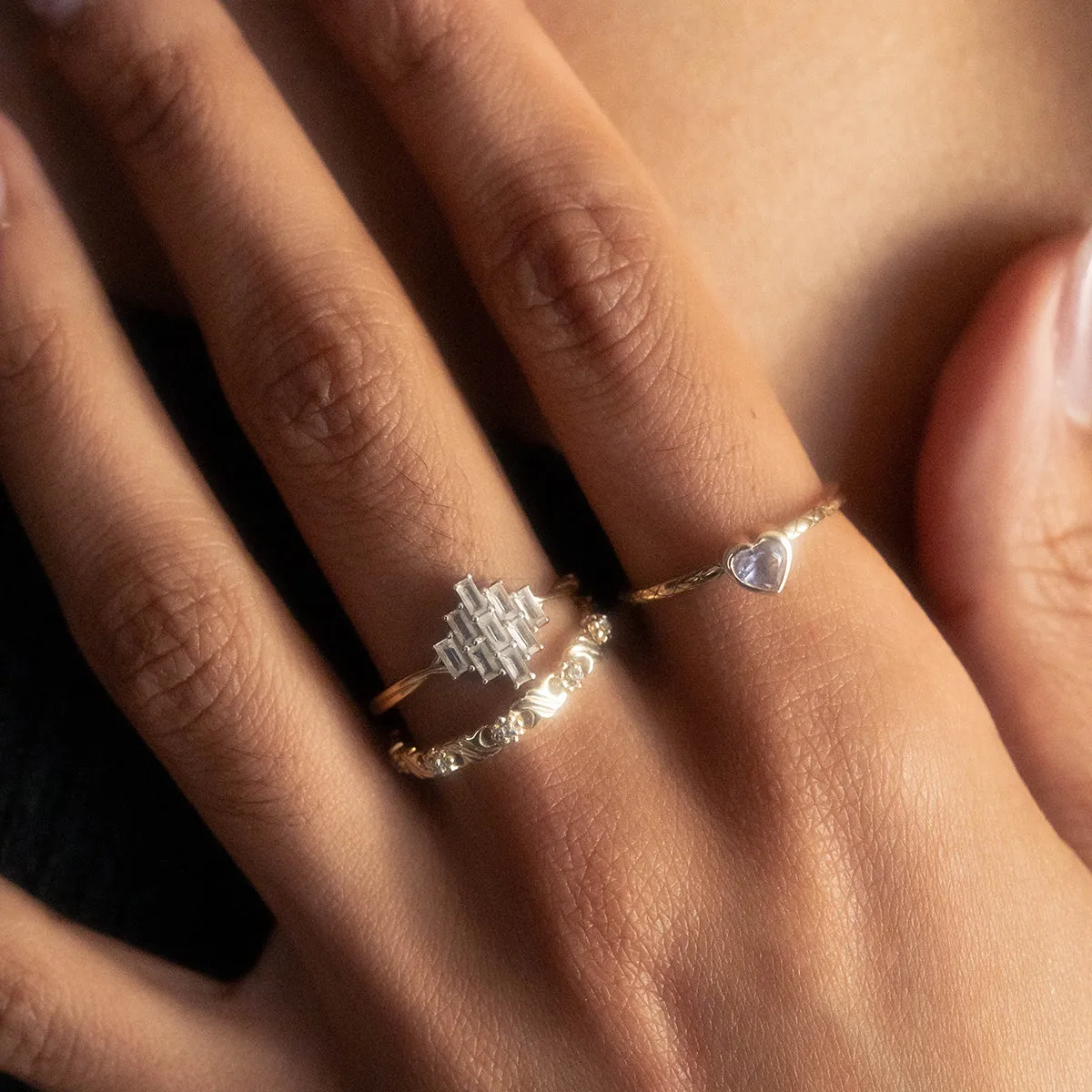 Solid Gold Vintage Inspired Baguette Shield Ring