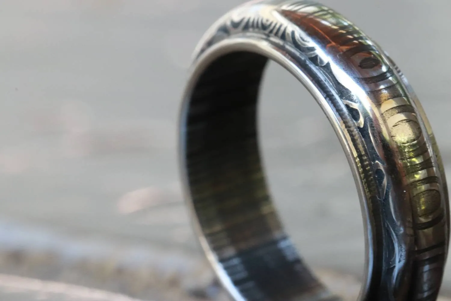 Stainless Damascus damasteel ring rustic antique ring hypoallergenic mens wedding band