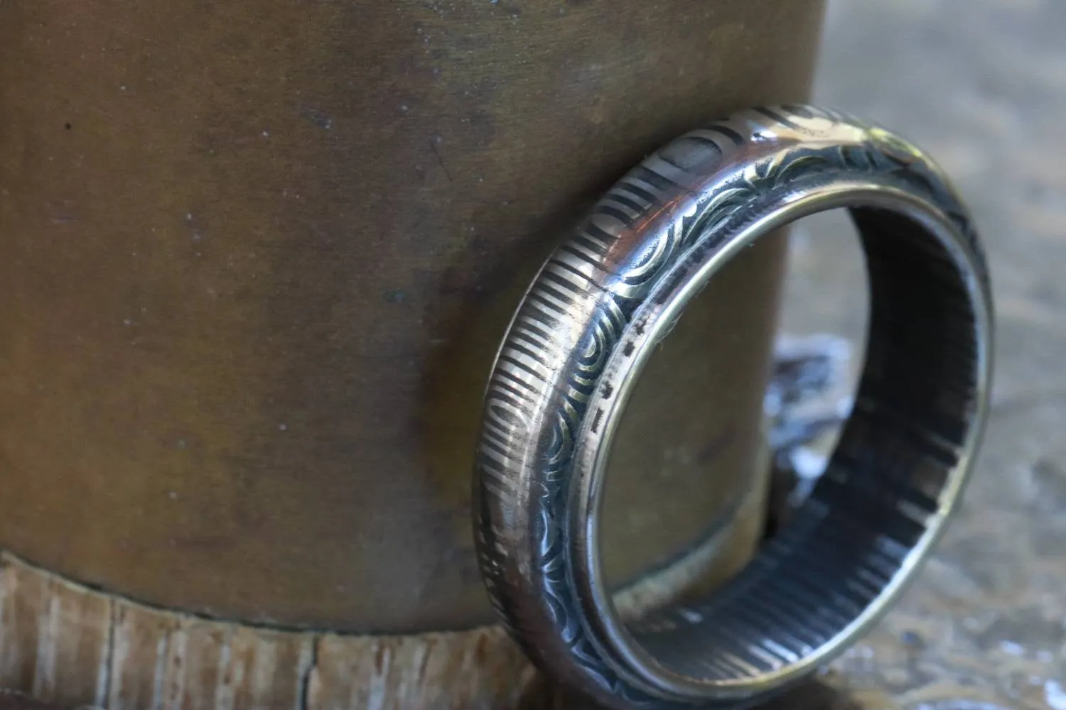 Stainless Damascus damasteel ring rustic antique ring hypoallergenic mens wedding band