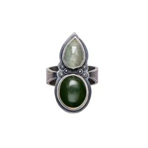 Statement Ring with Aquamarine and Montana Jade - size 8