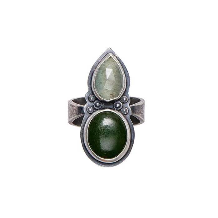 Statement Ring with Aquamarine and Montana Jade - size 8
