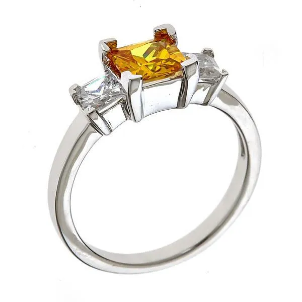 Sterling Silver Canary 3 Stone Engagement Ring