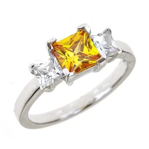 Sterling Silver Canary 3 Stone Engagement Ring