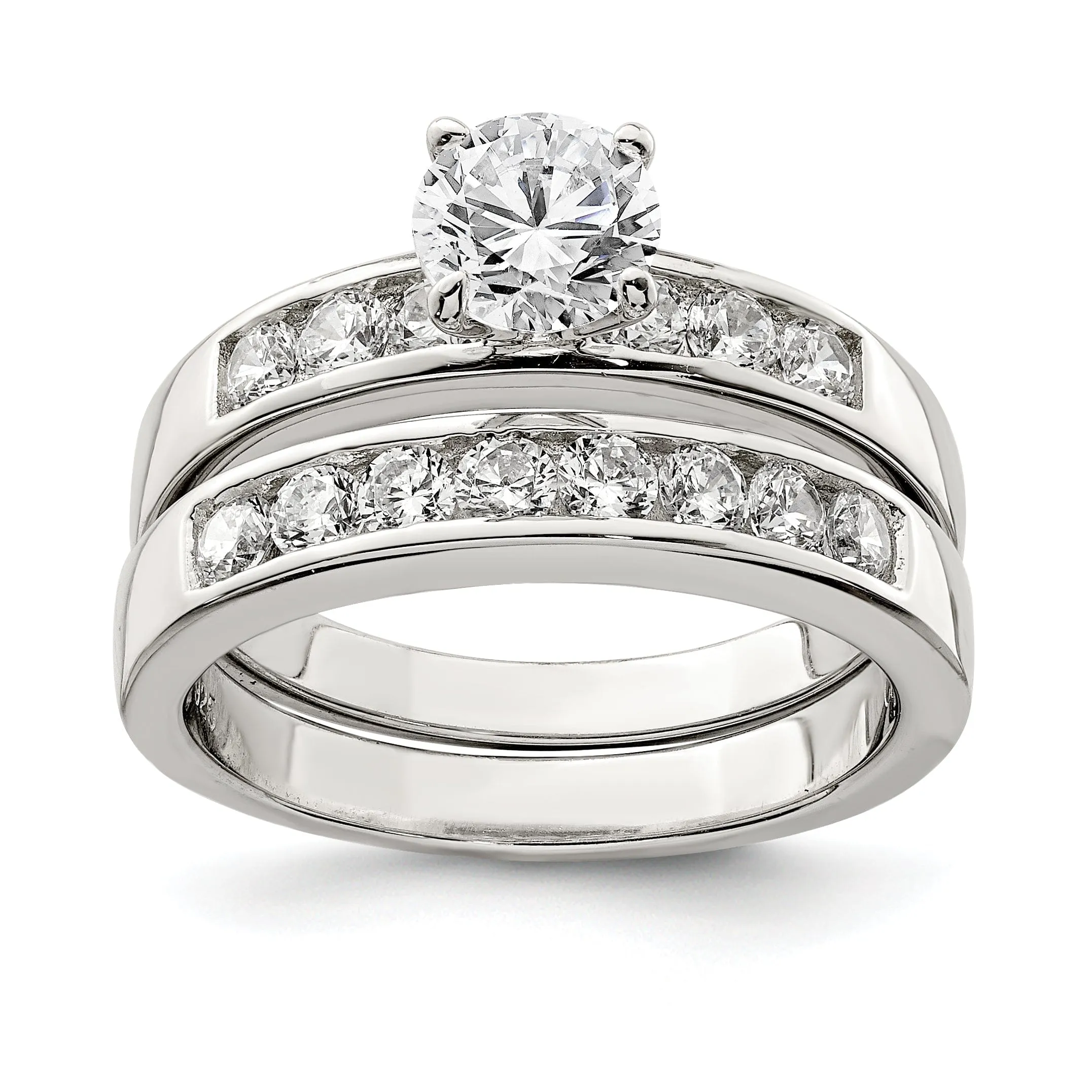 Sterling Silver Cubic Zirconia Band Rings Set