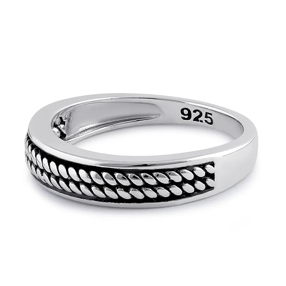 Sterling Silver Rustic Rope Band Ring