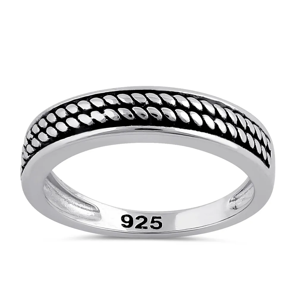 Sterling Silver Rustic Rope Band Ring