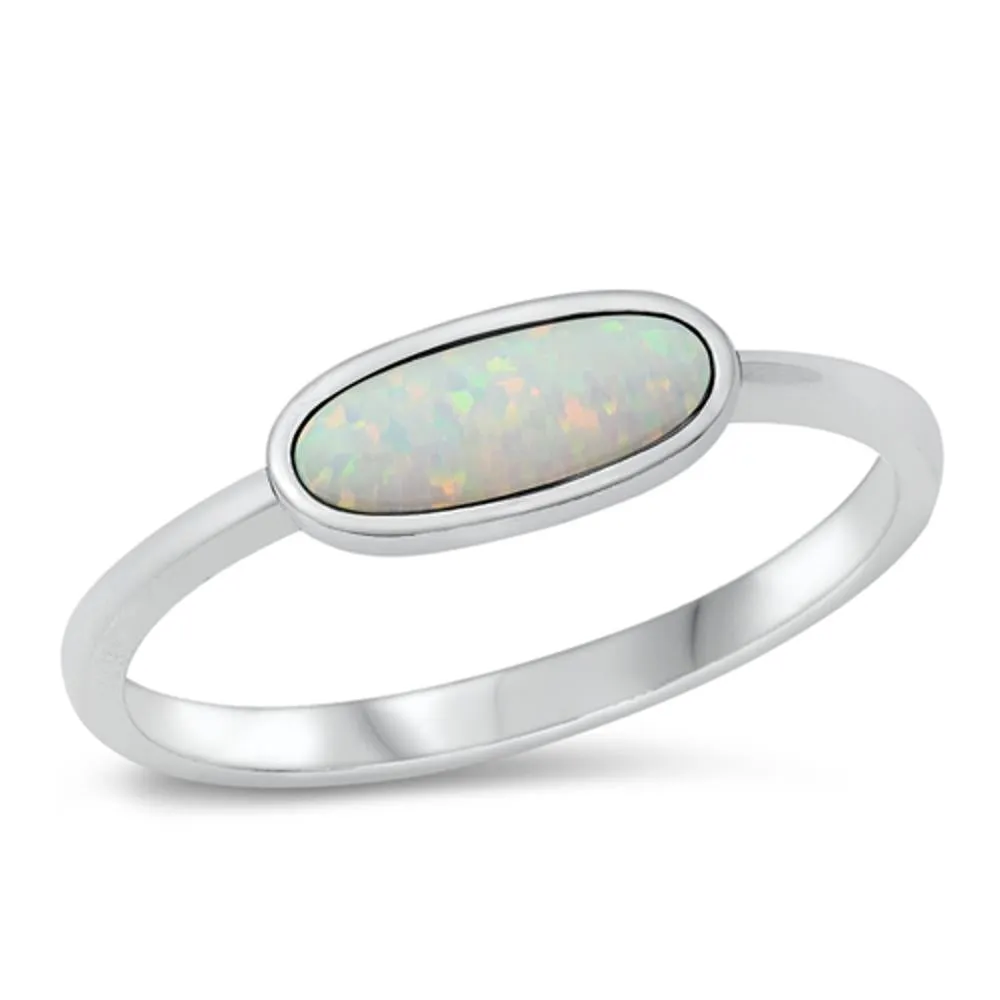 Sterling Silver White Lab Opal Ring