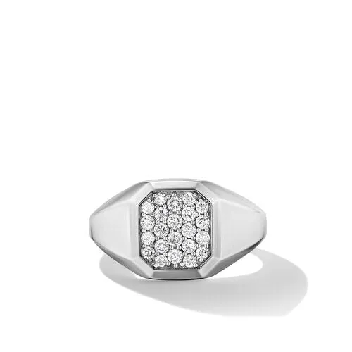 Streamline Signet Ring in Sterling Silver with Diamonds, Size 10
