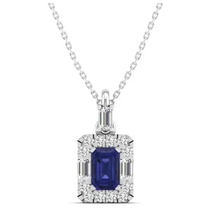 Tanzanite Halo Baguette and Round Diamond Pendant