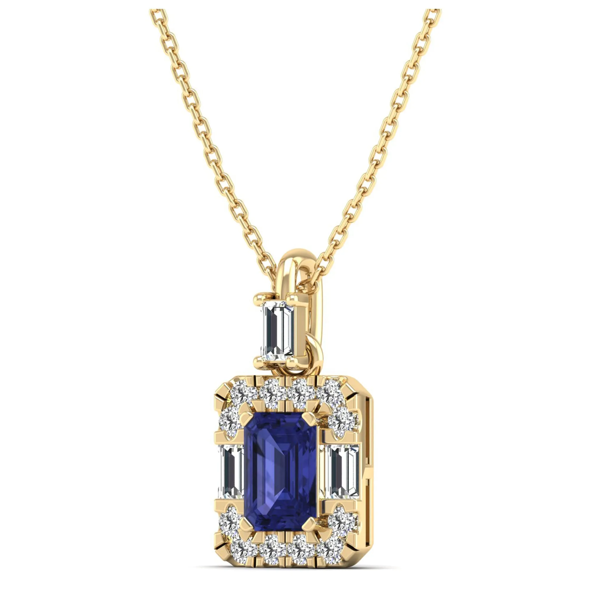 Tanzanite Halo Baguette and Round Diamond Pendant