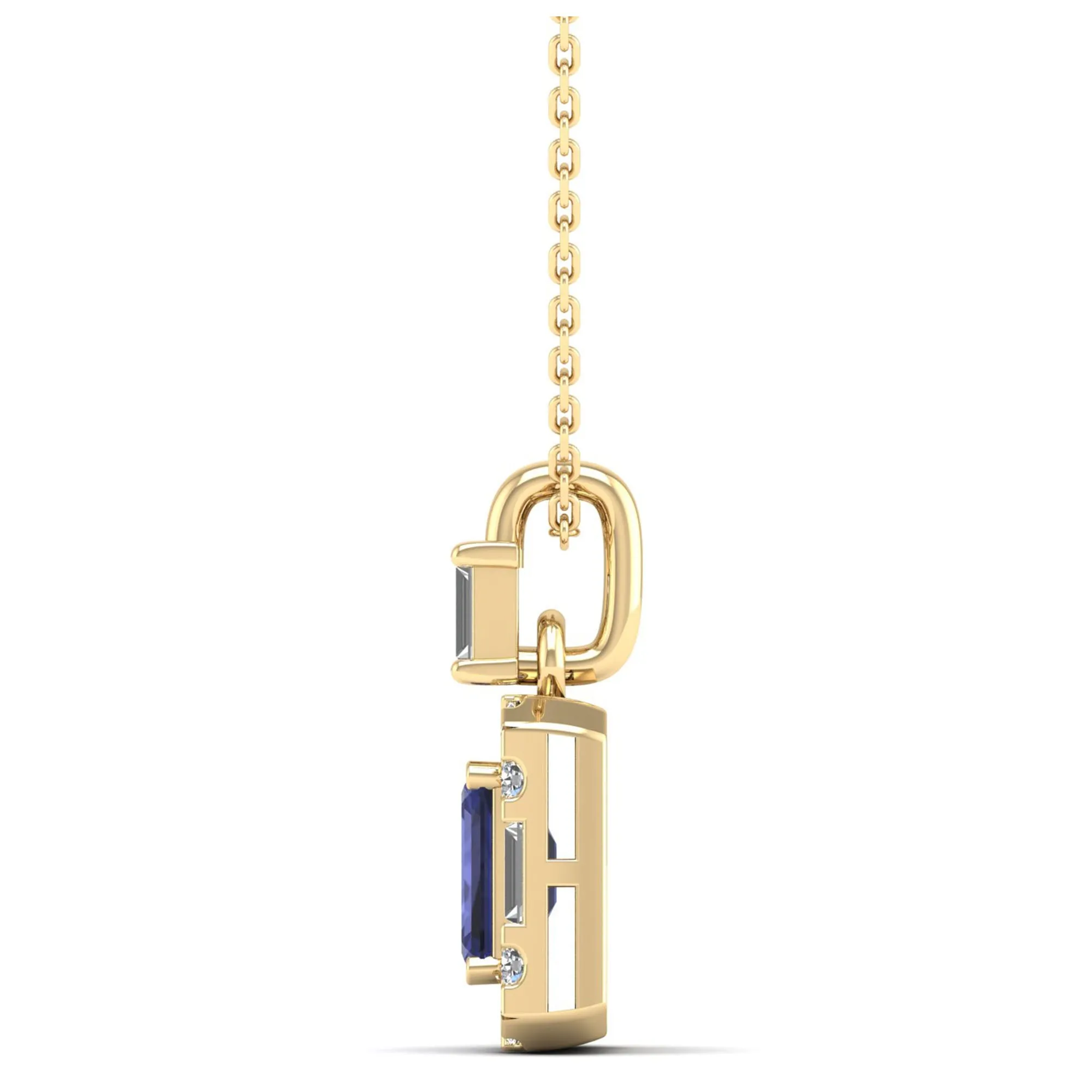 Tanzanite Halo Baguette and Round Diamond Pendant