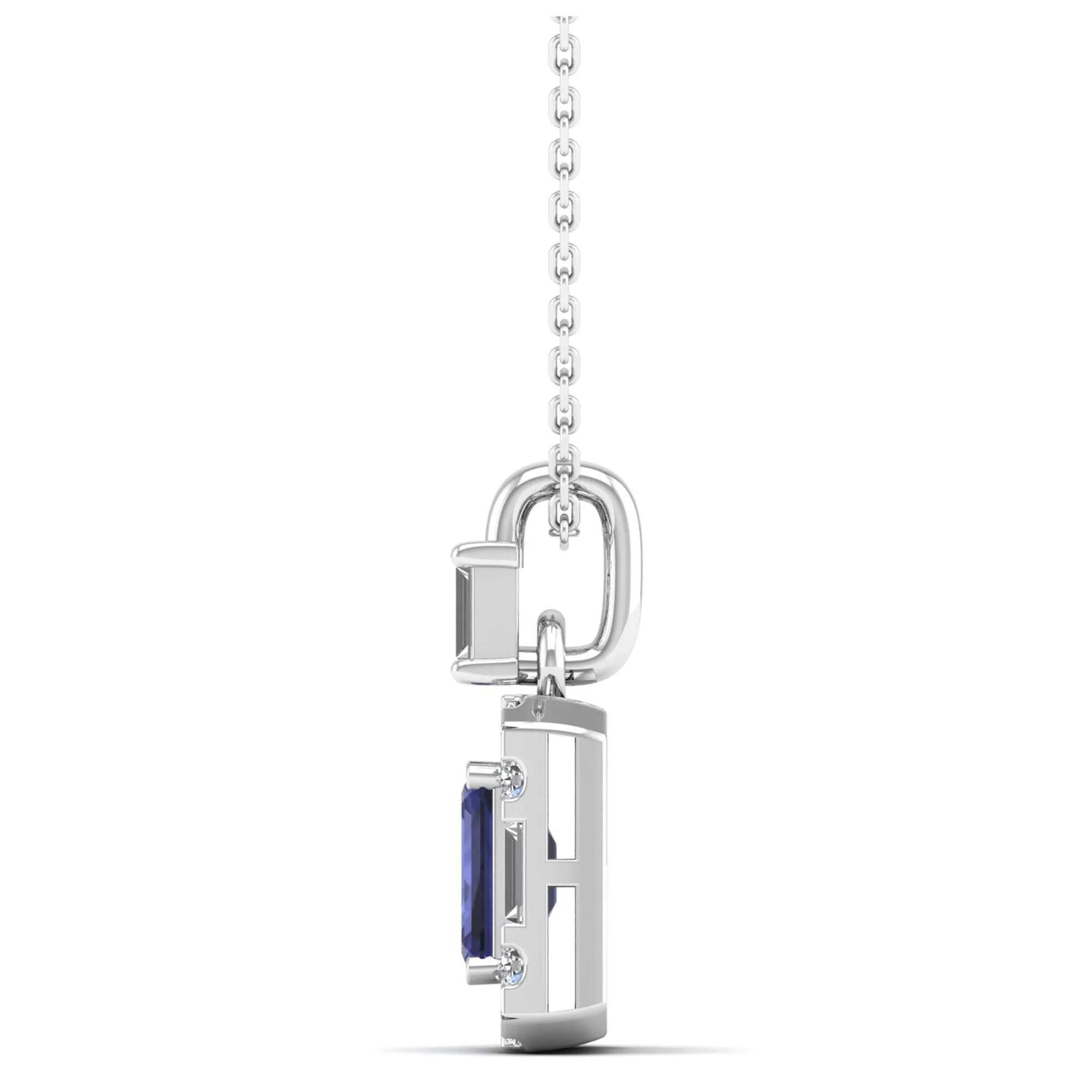 Tanzanite Halo Baguette and Round Diamond Pendant