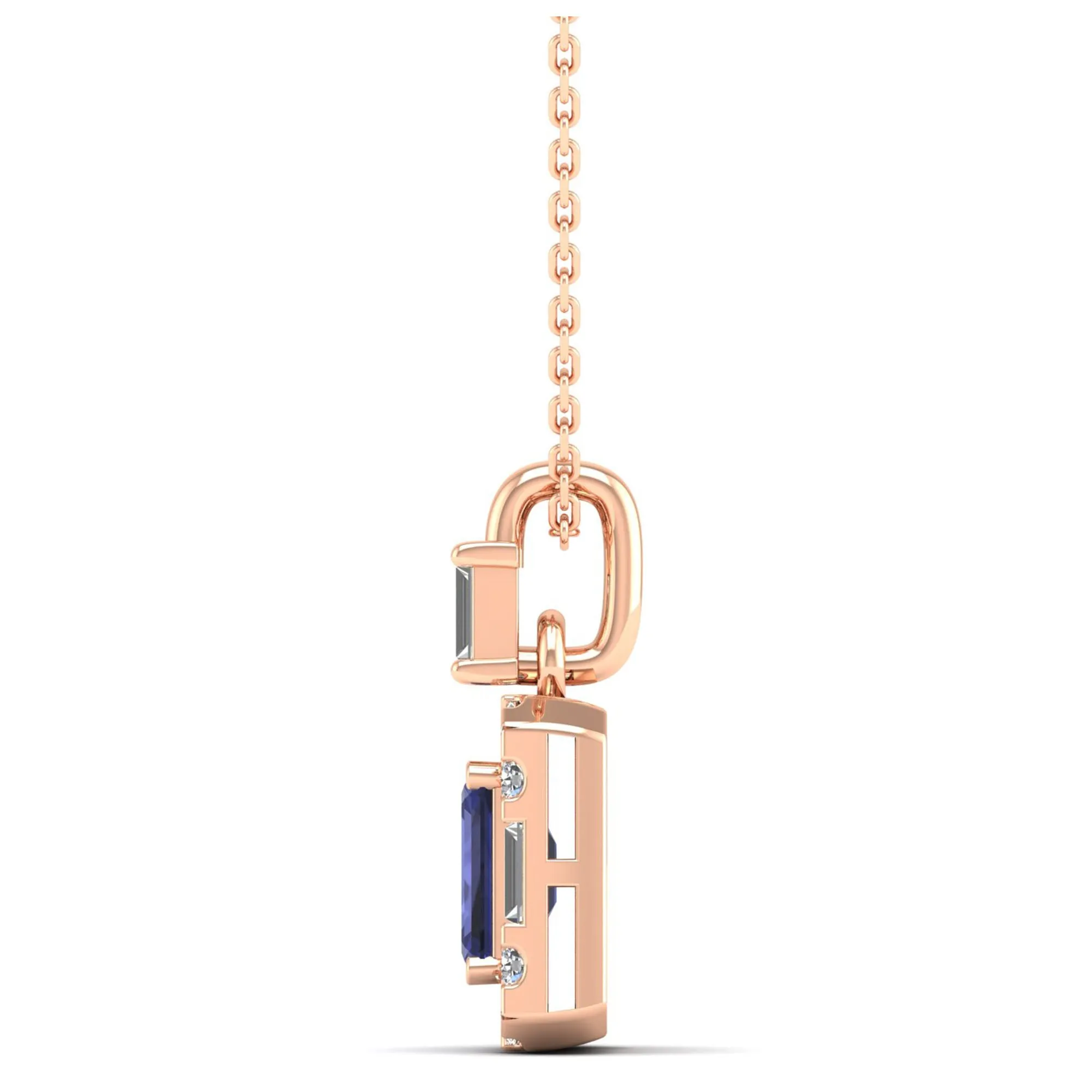 Tanzanite Halo Baguette and Round Diamond Pendant