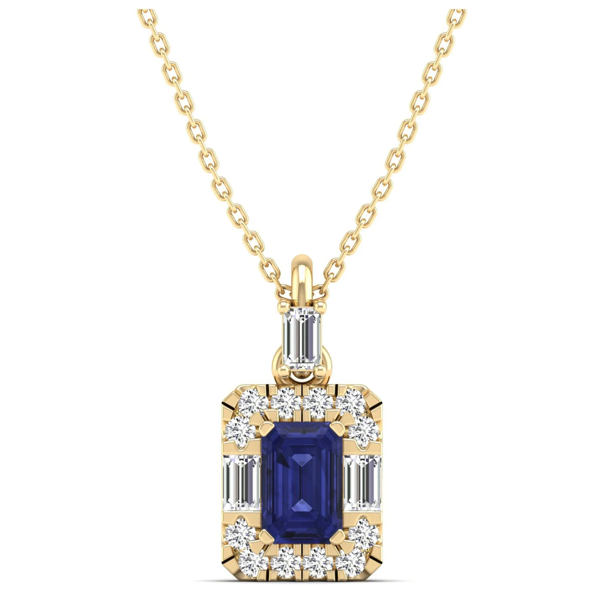 Tanzanite Halo Baguette and Round Diamond Pendant