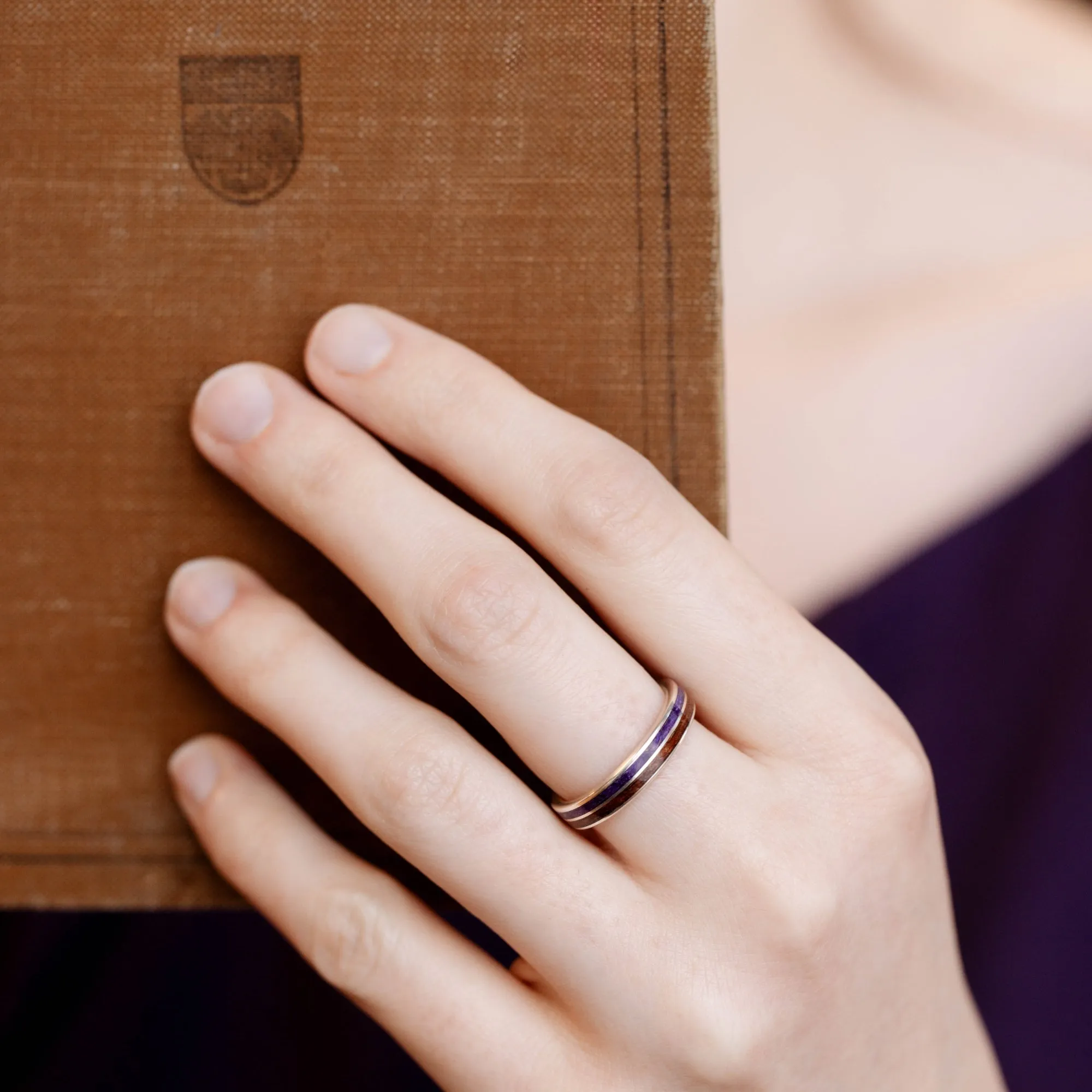 The Maiden | Women's Silver Wedding Band with Walnut Wood & Lavender