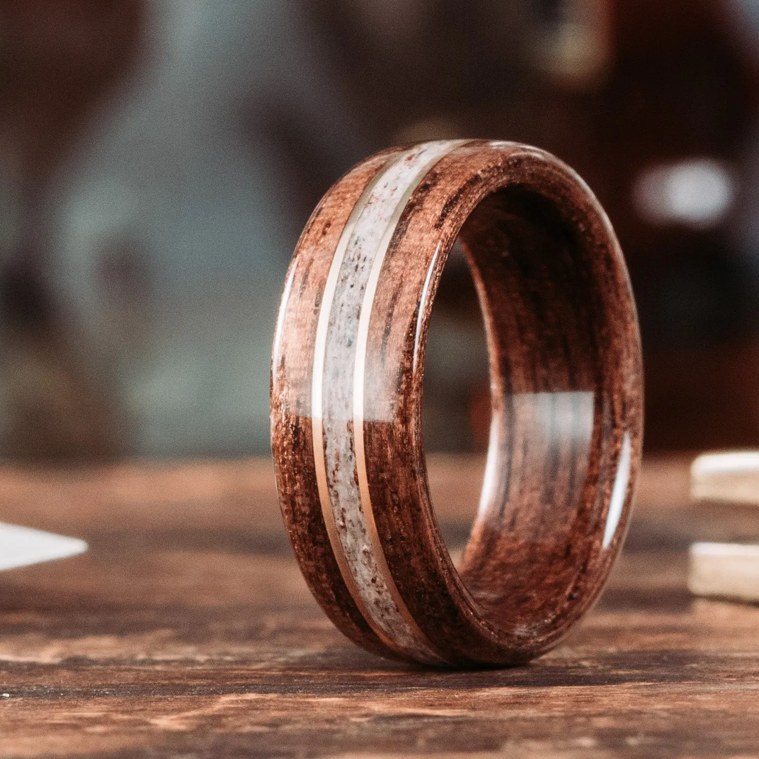 The Stag & The Champs-Elysees - Wood Wedding Ring Set