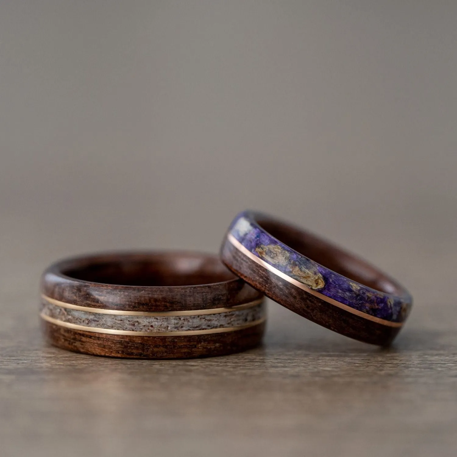The Stag & The Champs-Elysees - Wood Wedding Ring Set