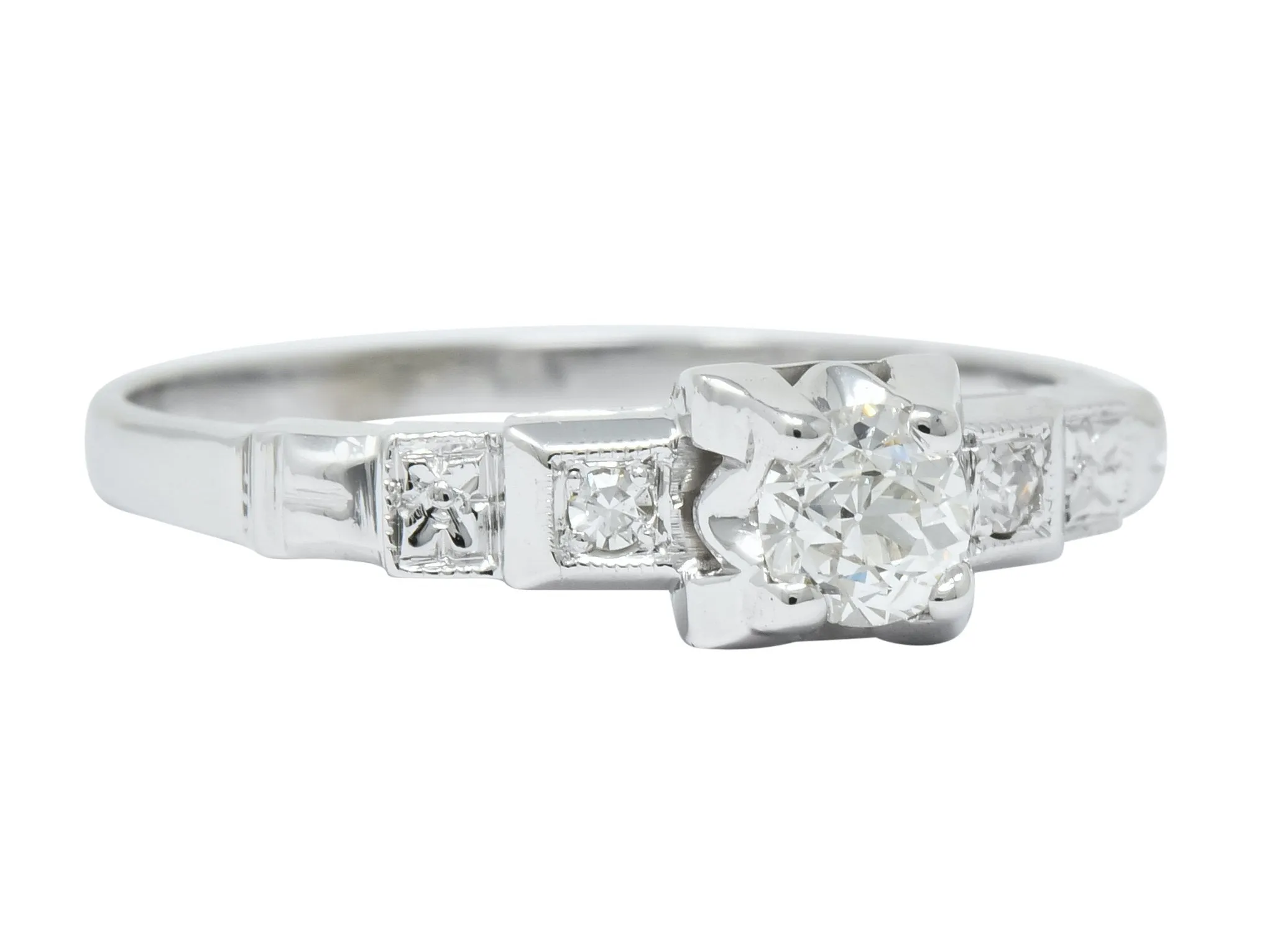 Theberath & Co. Art Deco Diamond 18 Karat White Gold Engagement Ring