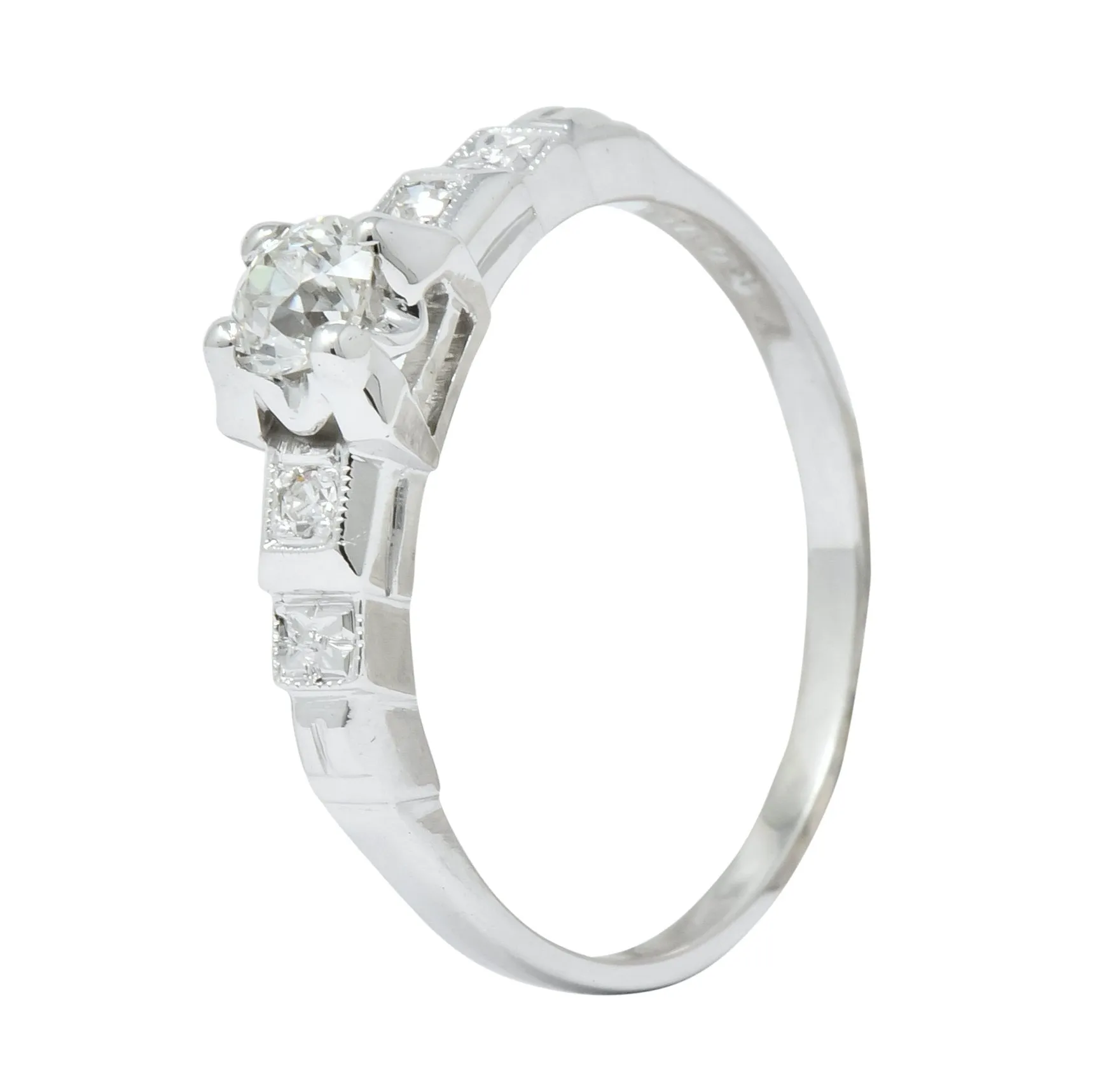 Theberath & Co. Art Deco Diamond 18 Karat White Gold Engagement Ring