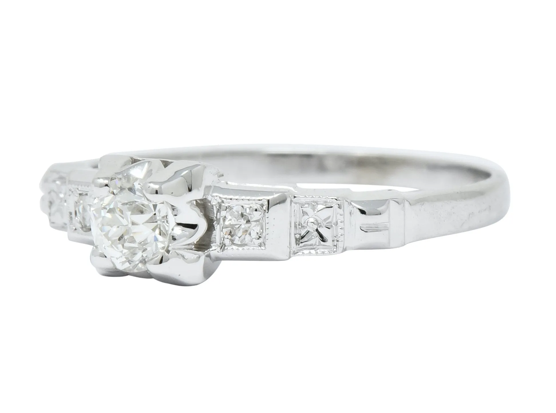 Theberath & Co. Art Deco Diamond 18 Karat White Gold Engagement Ring