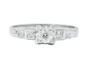Theberath & Co. Art Deco Diamond 18 Karat White Gold Engagement Ring