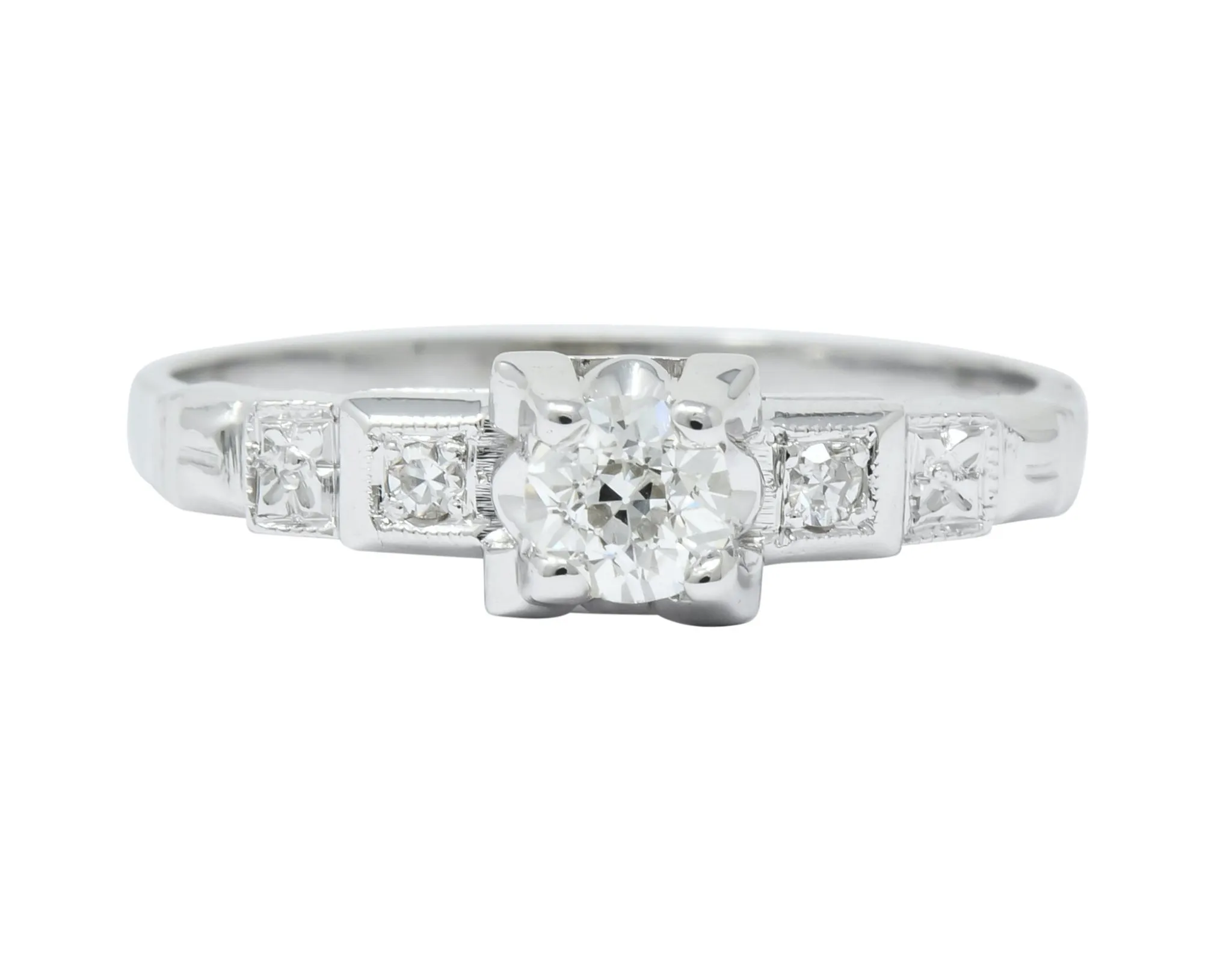 Theberath & Co. Art Deco Diamond 18 Karat White Gold Engagement Ring