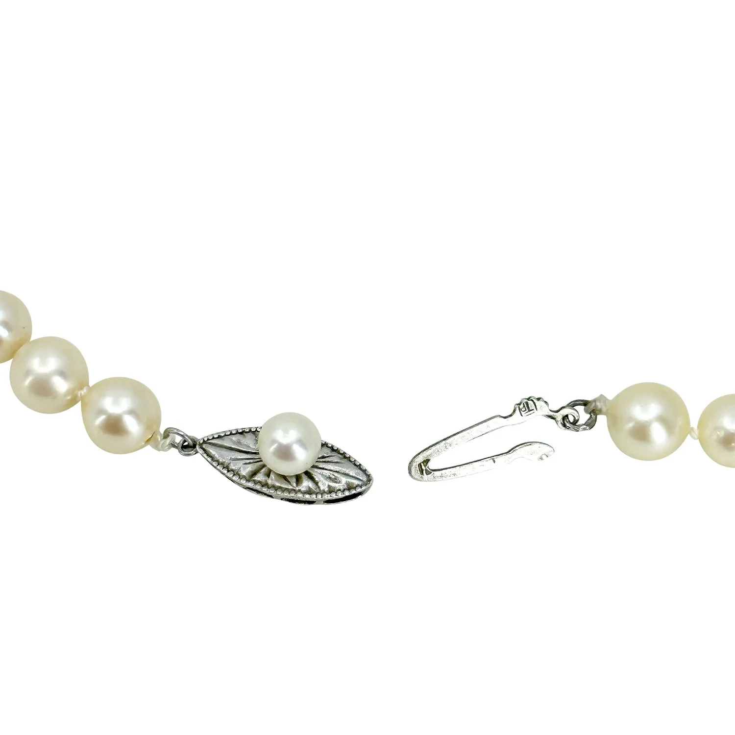 Tight Choker Collar Vintage Deco Japanese Saltwater Cultured Akoya Pearl Necklace - Sterling Silver 14 Inch