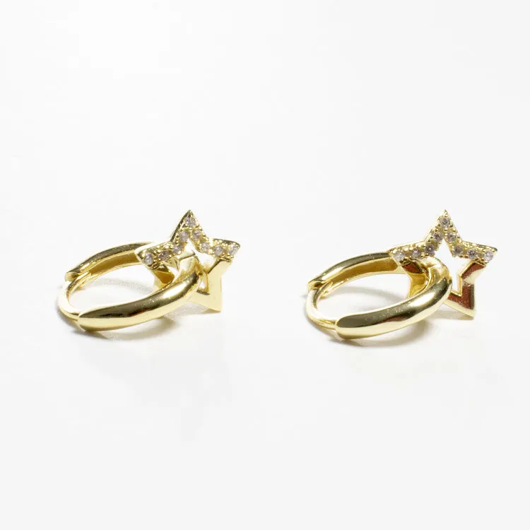 Tiny CZ Star Charm Huggies - Gold or Silver