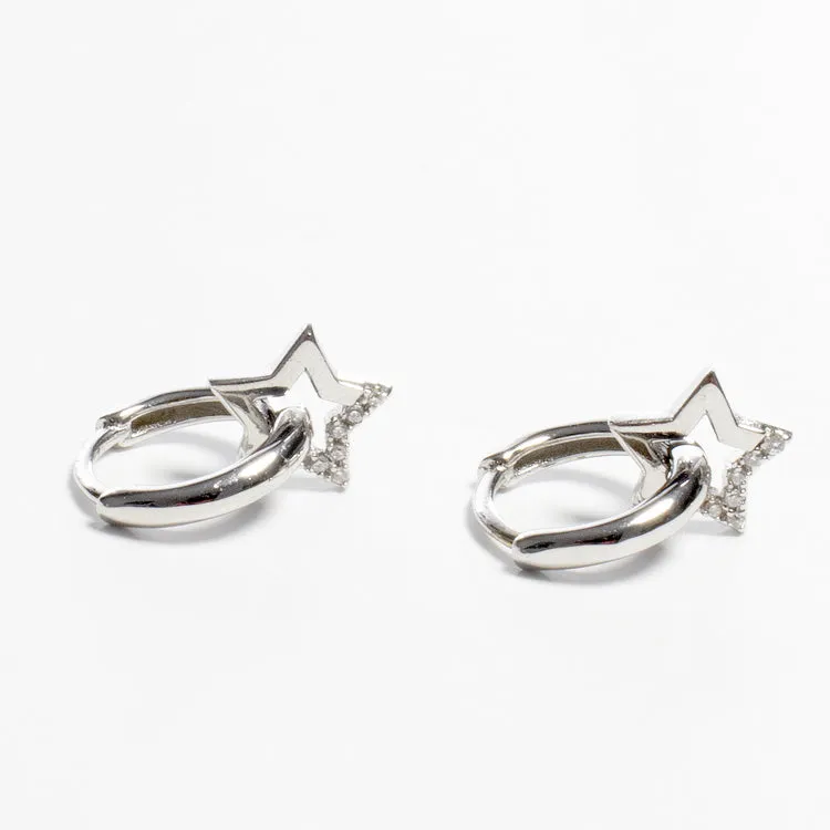 Tiny CZ Star Charm Huggies - Gold or Silver