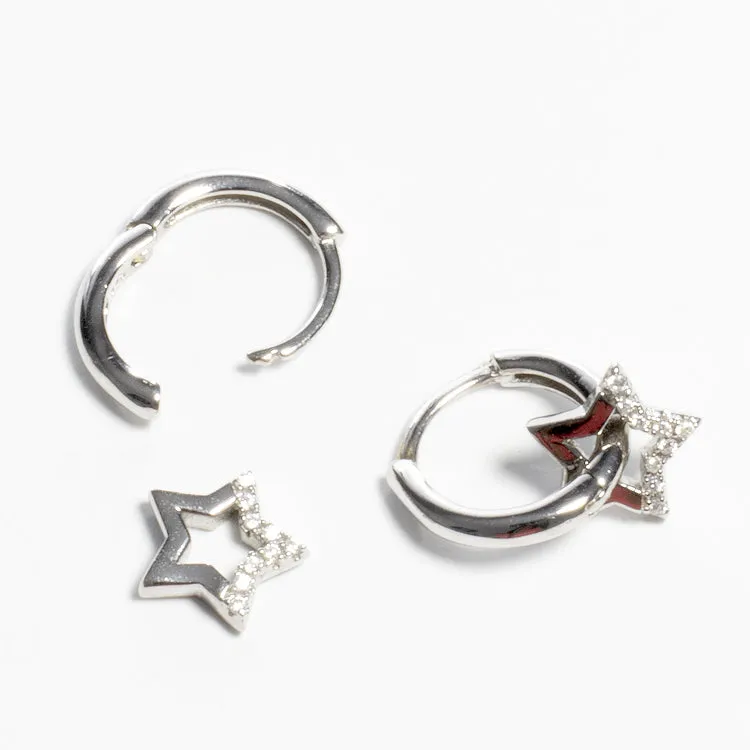 Tiny CZ Star Charm Huggies - Gold or Silver