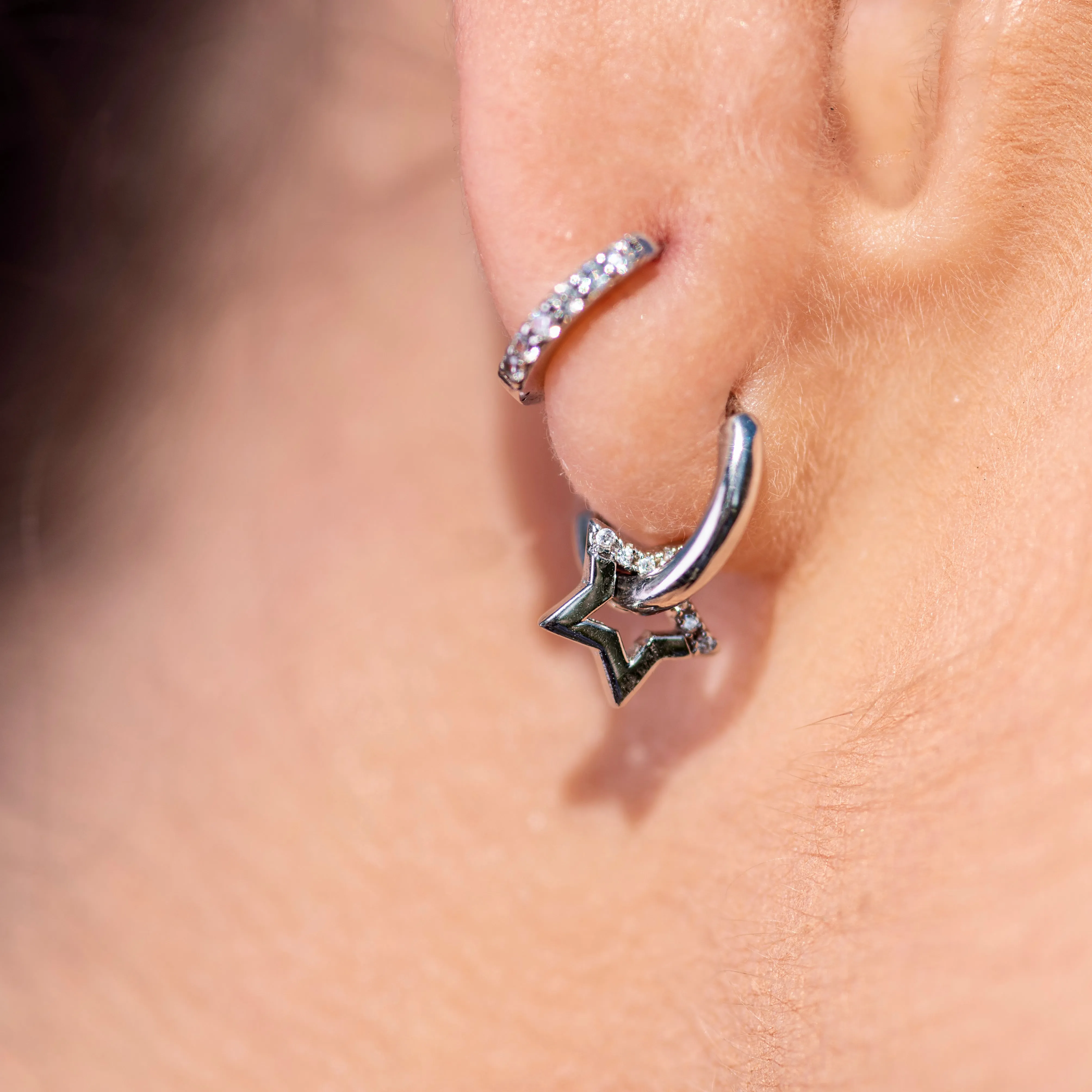 Tiny CZ Star Charm Huggies - Gold or Silver