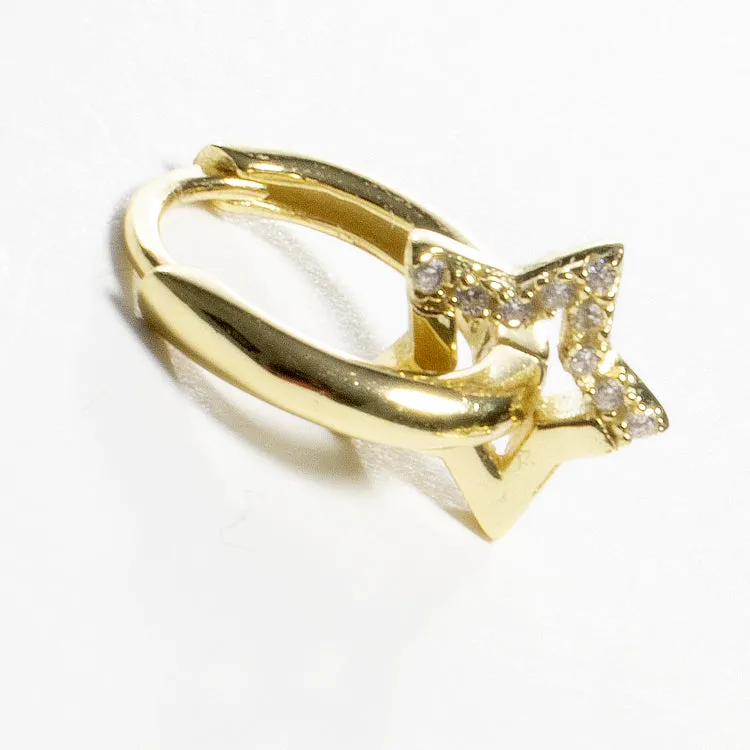 Tiny CZ Star Charm Huggies - Gold or Silver