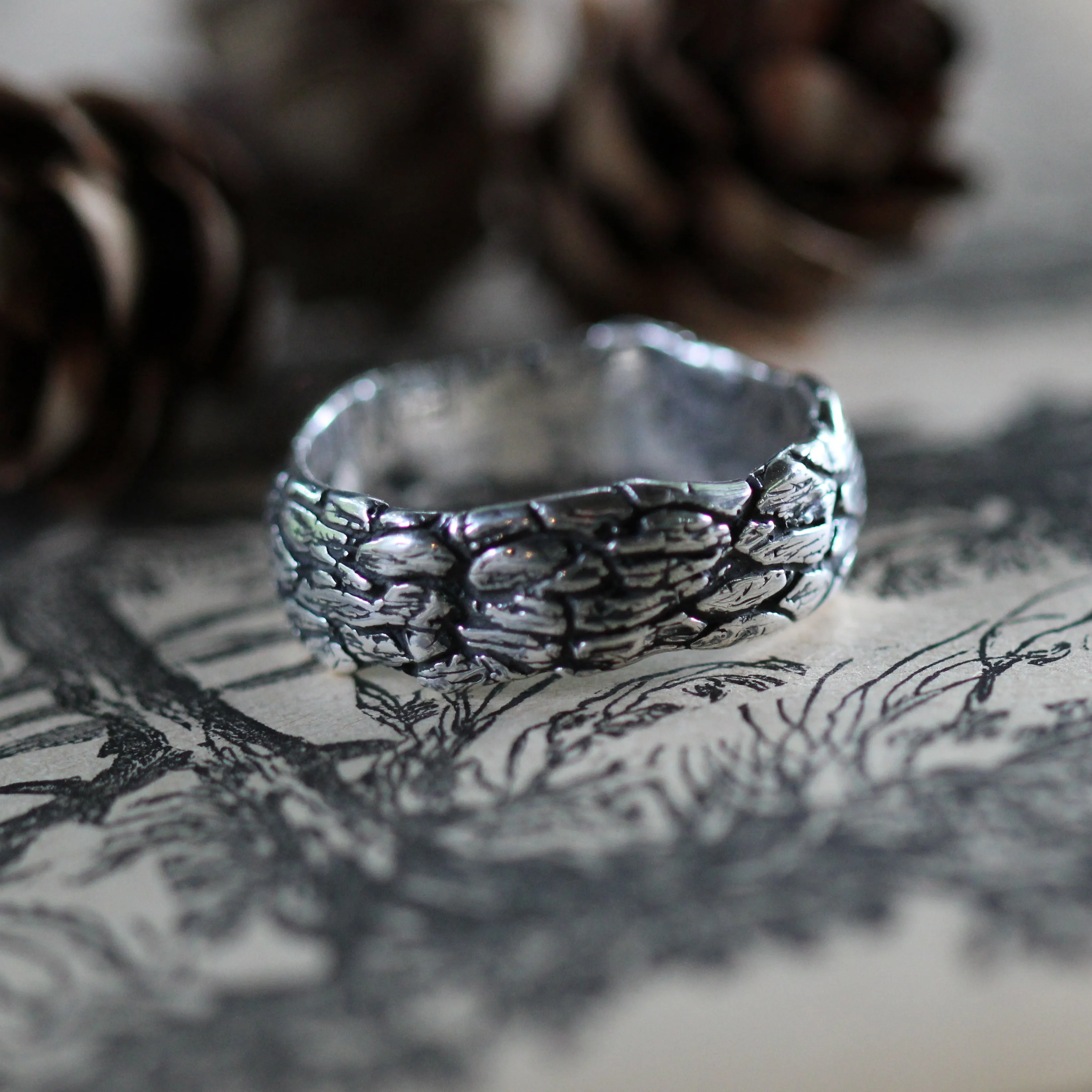 Tree Bark Ring in Sterling Silver