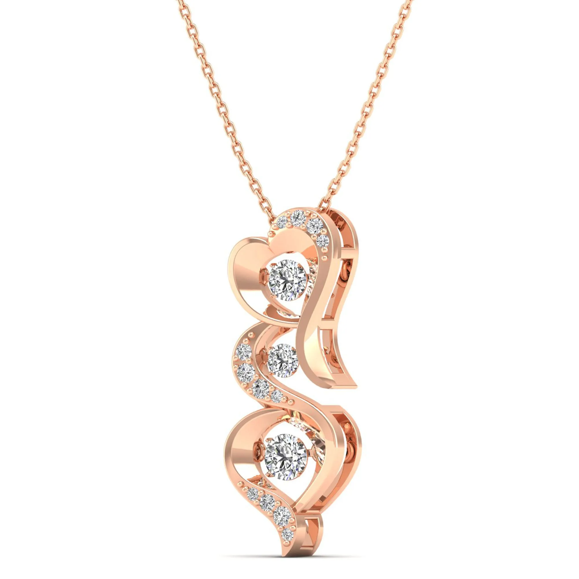 Triple Heart Dancing Diamond Pendant