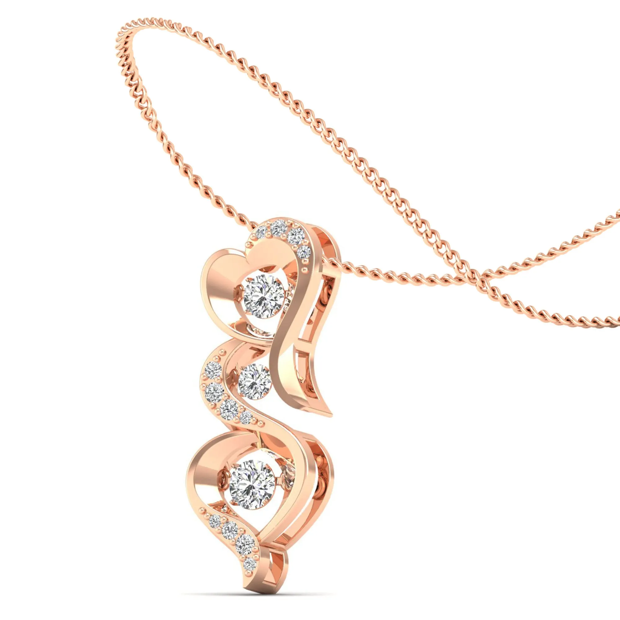 Triple Heart Dancing Diamond Pendant