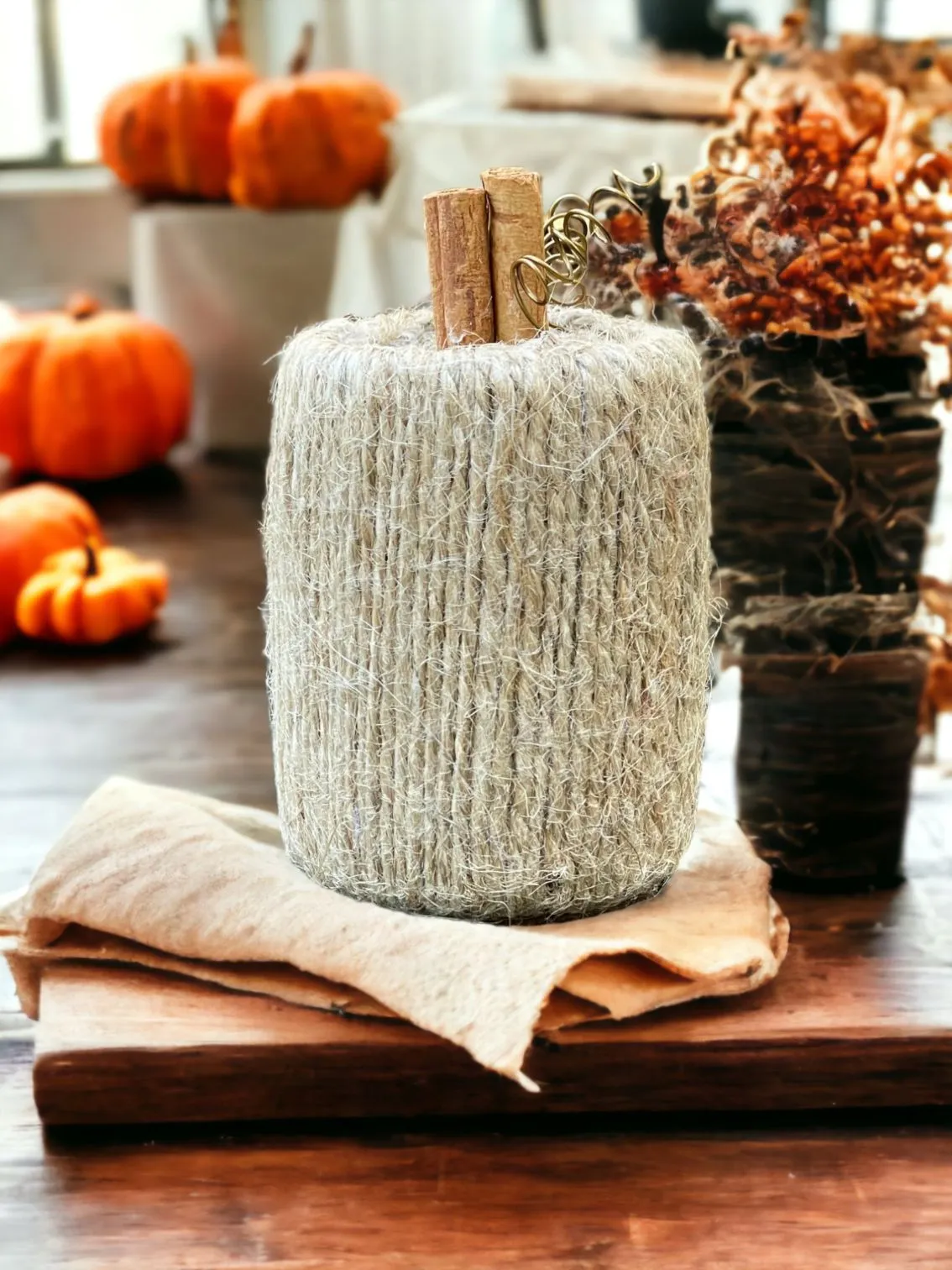 Twine Pumpkin with Cinnamon Stick Stem