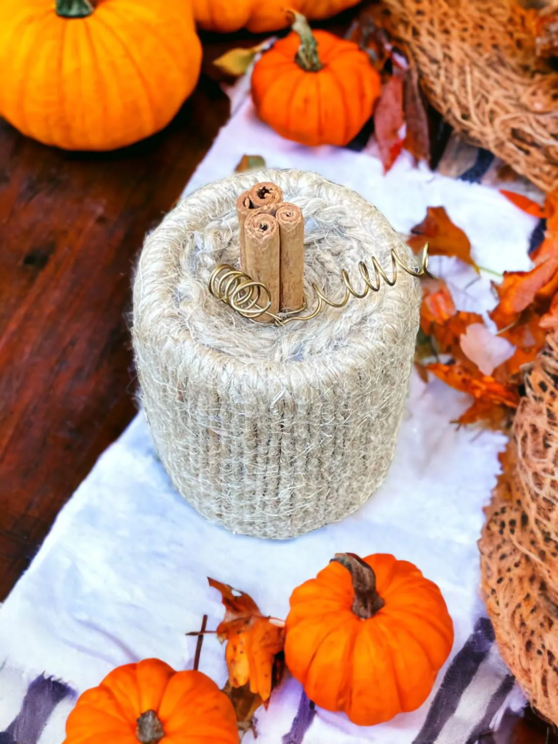 Twine Pumpkin with Cinnamon Stick Stem